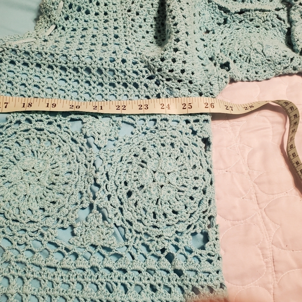 Roamans Aqua Crochet Top - Picture 2 of 12